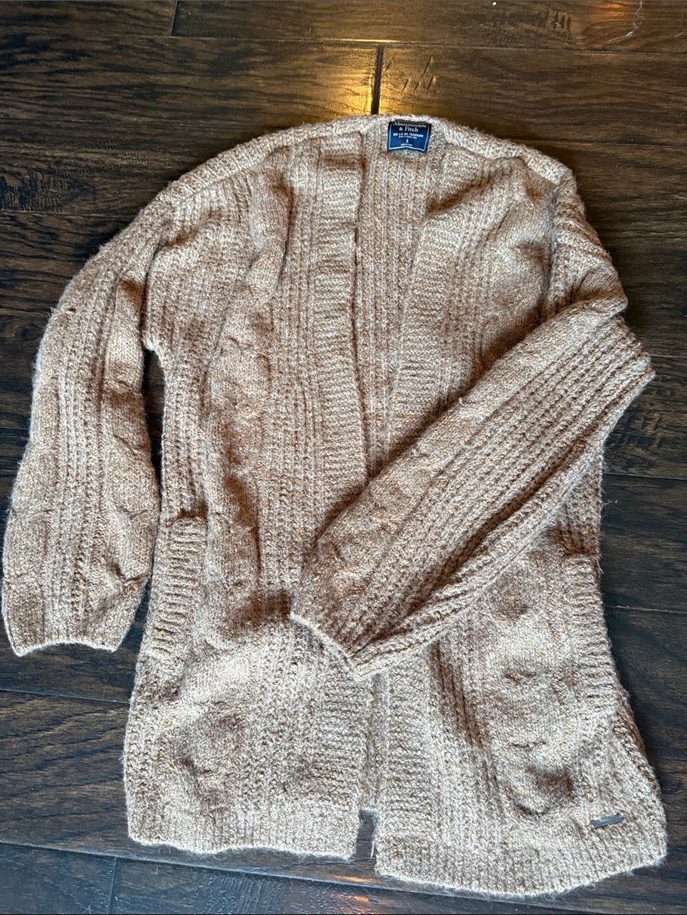 Abercrombie & Fitch Mocha Cable Knit Open Front Cardigan Sweater Size Small